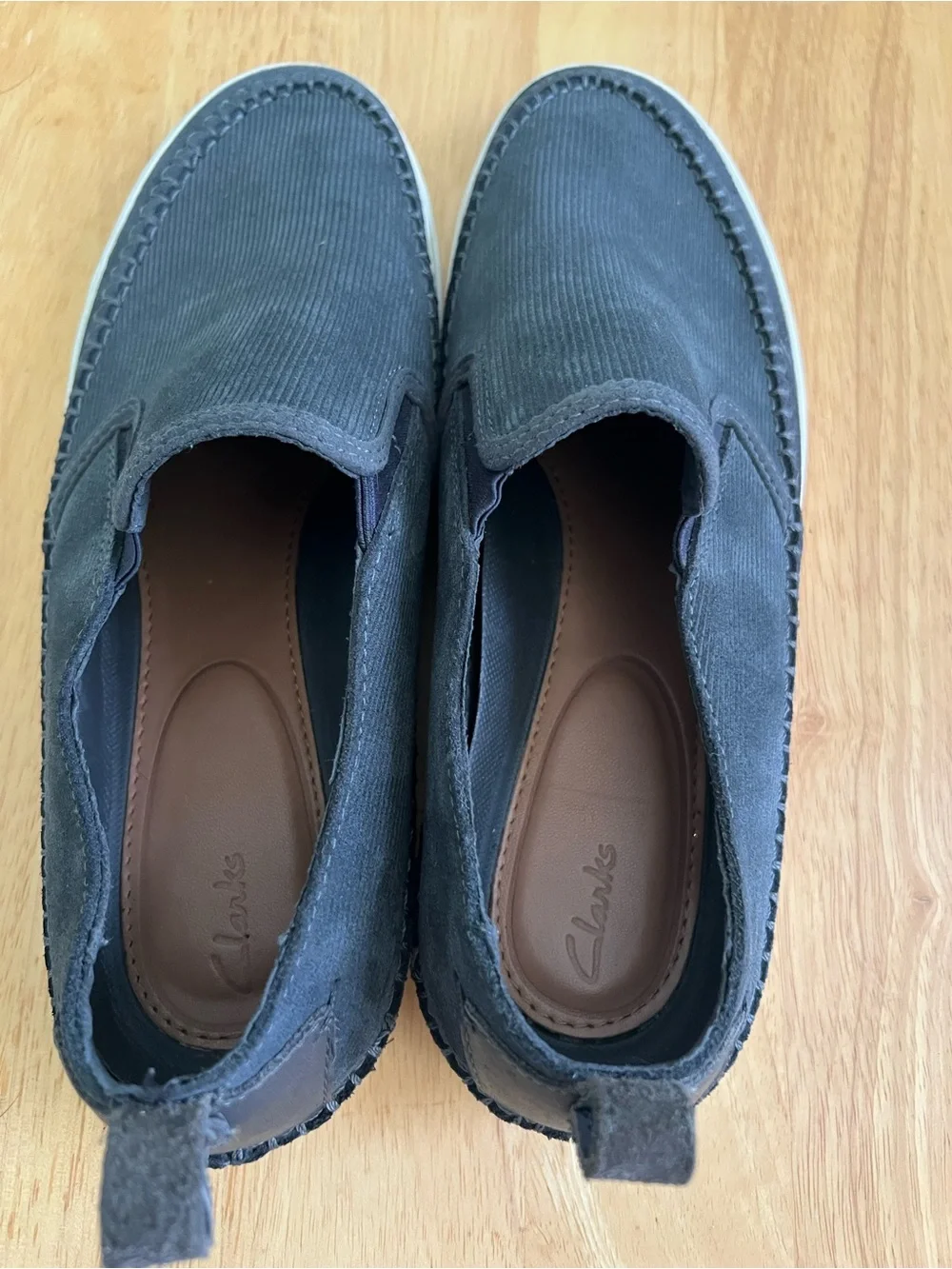 Clarks Gray Corduroy Slip-On Loafers